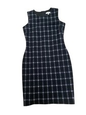 Calvin Klein Black Grid Sleeveless Stretch Sheath Pencil Work Dress Womens Sz 6