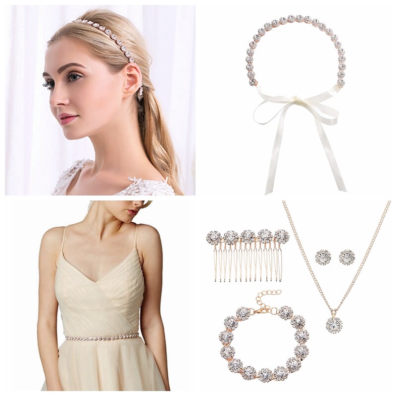 Wedding Bridal Rose Gold Round Crystal Belt Rhinestone Bead Bridal Sash  Headband | eBay