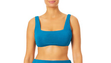 Time And Tru Women's Square Neck Bikini Top SMALL 4-6 Blue Ribbed New