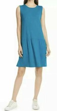 EILEEN FISHER Jasper Teal Drop Waist Scoop Neck Stretch Jersey Dress XL = 18 14W