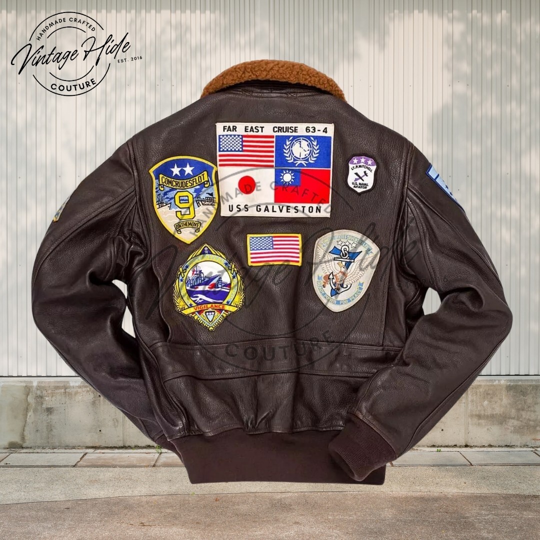 Men's Maverick Top Gun Aviator Pilot Leather Bomber Jacket With