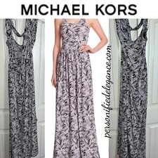 NEW Michael Kors Black White Printed Criss Cross Back Maxi Dress Size XL 140