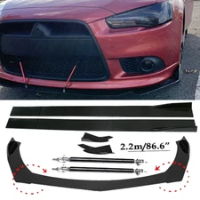 Front Bumper Lip Spoiler+86.6" Side Skirt Body Kit Glossy For Mitsubishi Lancer