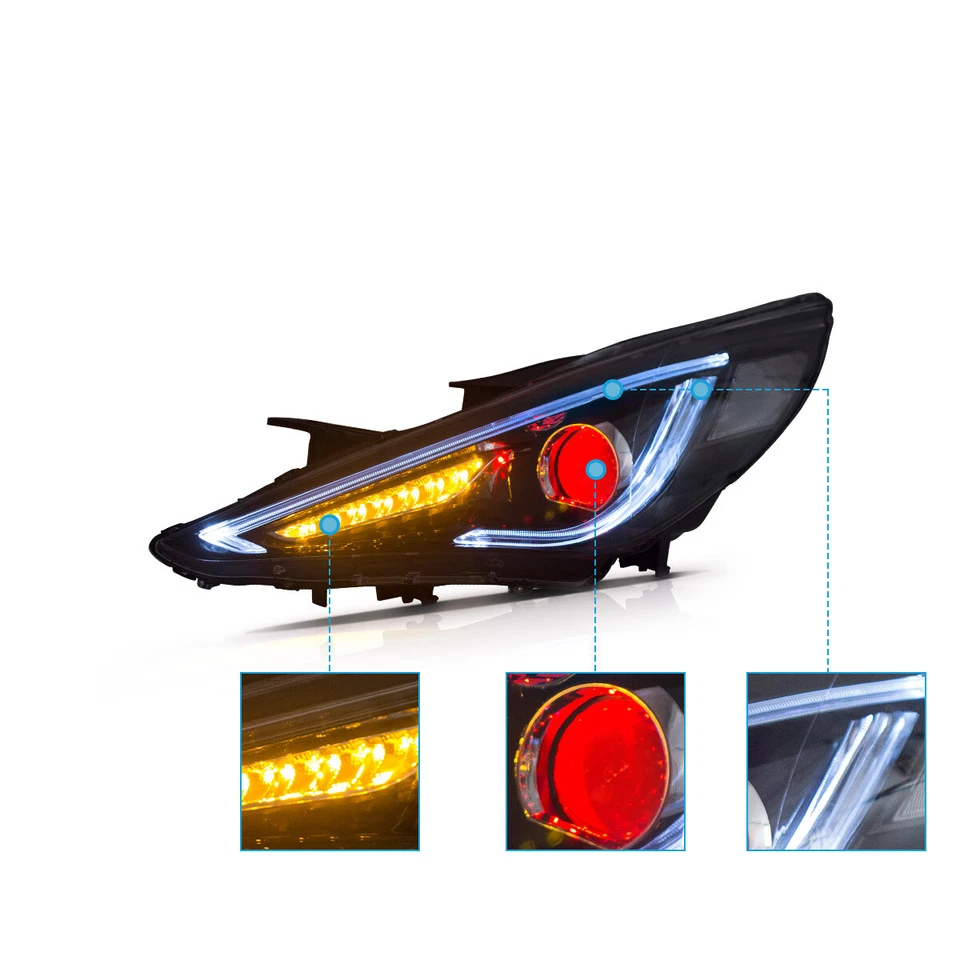 Faro proyector ojo de demonio LED DRL señal secuencial 11-14 para Hyundai Sonata Foto 4 de 4
