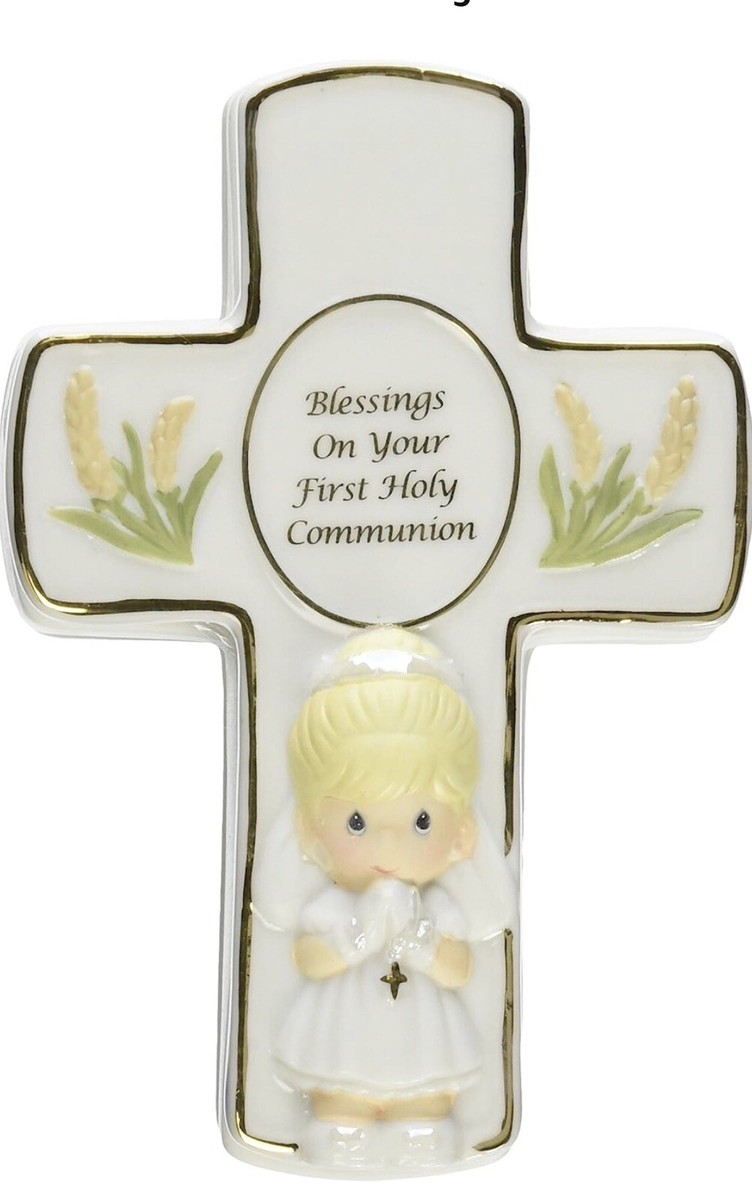Precious Moments Bautizado en su nombre caja de resina con rosario - Regalo de bautismo de recuerdo para niña - Figura religiosa pintada a mano, 153406