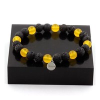 Mineralien Und Edelsteine. Armband Perlen Achat Gelb + Lava 8 Mm. Hergestellt