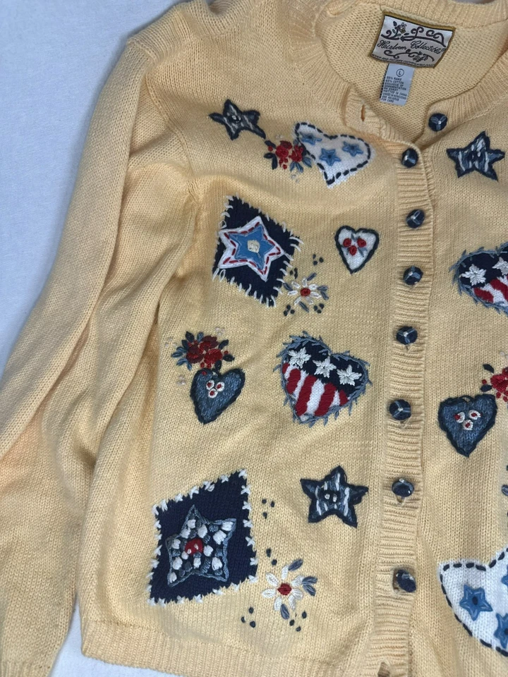 Cardigã Vintage Herança Colecionáveis Suéter Coração Estrela Tamanho G Grannycore - Imagem 4 de 4