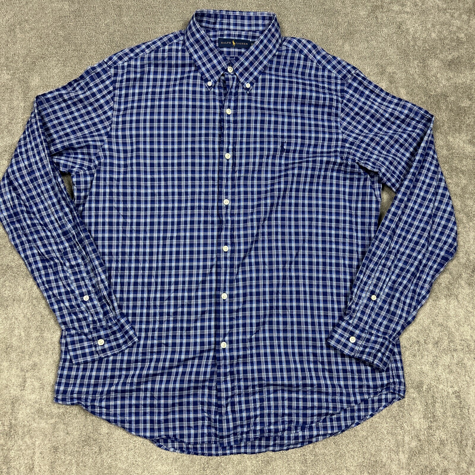 Ralph Lauren camicia uomo XL abbottonata blu check business casual polo pony