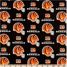 BTY NFL Team Cincinnati Bengals Black Quilting Cotton Fabric By The Yard 6229-D
