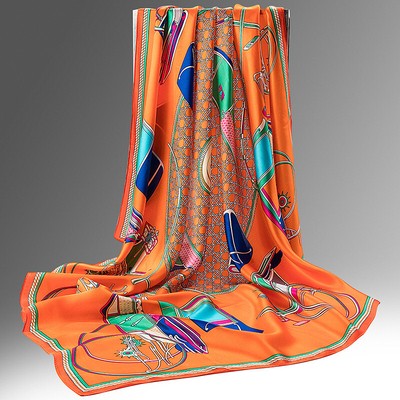 100% Silk Mulberry 42  large square Scarf Women Shawl Wrap blue red Gifts DE