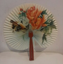 Antico Ventaglio cinese,ORIENTALE, UCCELLI E FIORI, MONTATURA ROSSO, VINTAGE