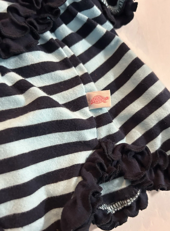 Vestido Lolly Wolly Doodle Meninas 6/7 Listrado Azul Squinchy Babado Algodão/Elastano - Imagem 3 de 4