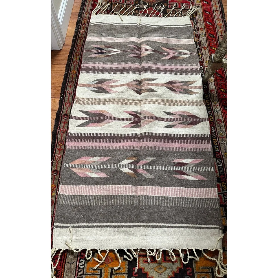 Alfombra navajo vintage colgante de pared tejida a mano lana azteca occidental corredor  Foto 2 de 4