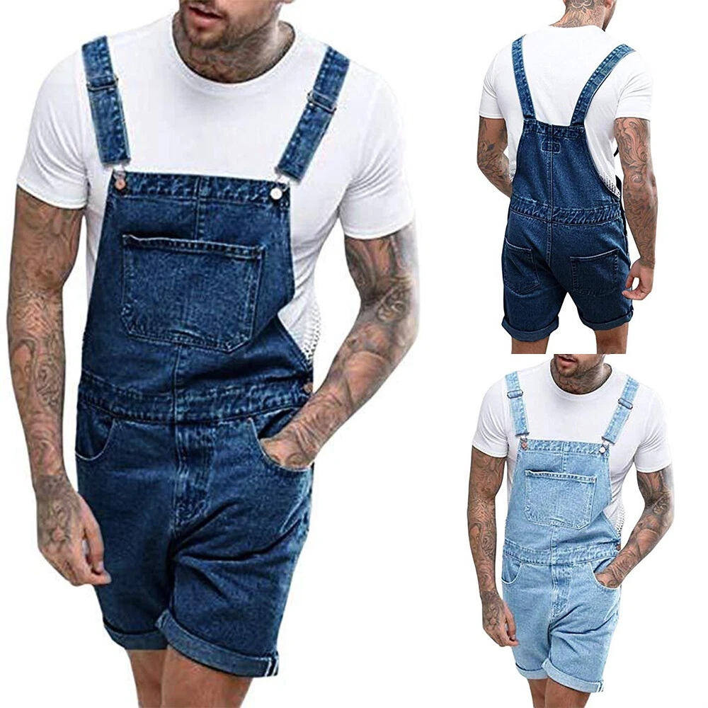 Mens denim cheap romper shorts