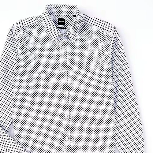 $128 Hugo Boss Men's SZ XL Slim-Fit Roger Long-Sleeve Woven Shirt White Navy - Image 2 of 2