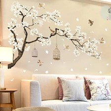 Large White Flower Wall Stickers, 50"x74" Removable DIY Romantic Clear