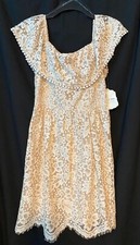 Altar’d State Beige Ivory Lace Spring Summer Off Shoulder Boho Dress Sz M Medium