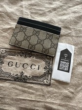 100 Authentic Gucci Black Supreme Calfskin Logo Card Holder 233168 W/ COA New