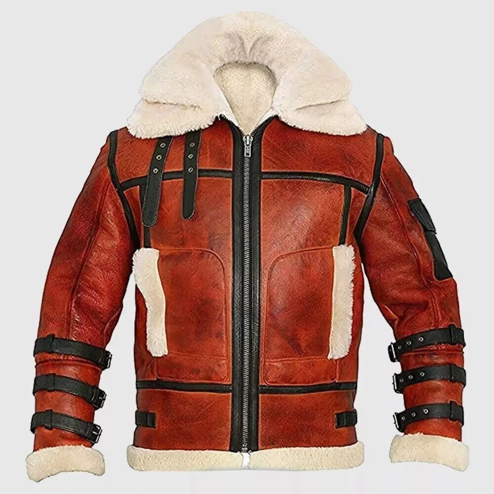 Men's RAF B3 Bomber Aviator Real Leather Jacket Sheep Skin Pilot Flying Coat