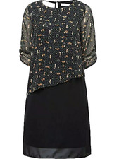 Sheego Plus Size 30 Black Floral Spot Print Midi DRESS 2 in 1 Layered Look £80