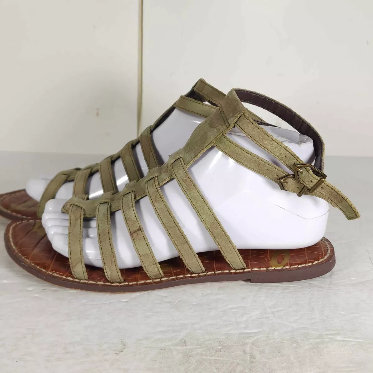 Sam Edelman Women s Gilda US8 Leather Green Camo Strappy Roman