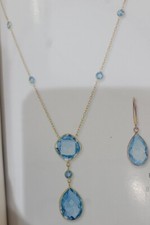 14k Yellow Gold Necklace With Genuine Blue Topaz Lobster Lock 18"