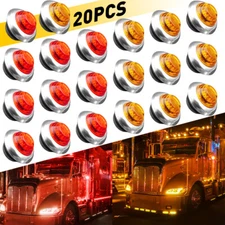 20X 3/4" Round Amber Red LED Side Marker Light w/ Chrome Base for Truck Trailer