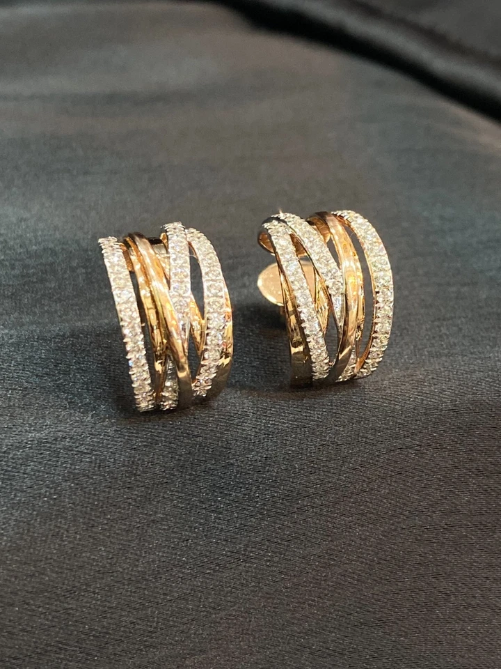 Pave 1,20 Cts Runder Brillantschliff Diamanten Semi Creolen Ohrringe In 14K Gold - Bild 1 von 4