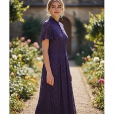 Vintage 90s Dawn Joy Purple Lace Maxi Dress Romantic Cottagecore Formal 13/14