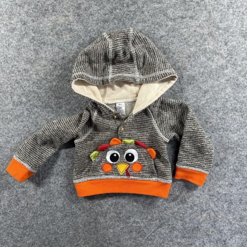 Thanksgiving Hoodie 6M Turkey Face Fall Jacket Cute Infant Striped Gray Orange