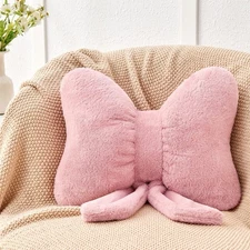 Dusty Pink Bow Pillow,16'' Bow Decorative Pillows with Faux Rabbit Fur,Soft B...