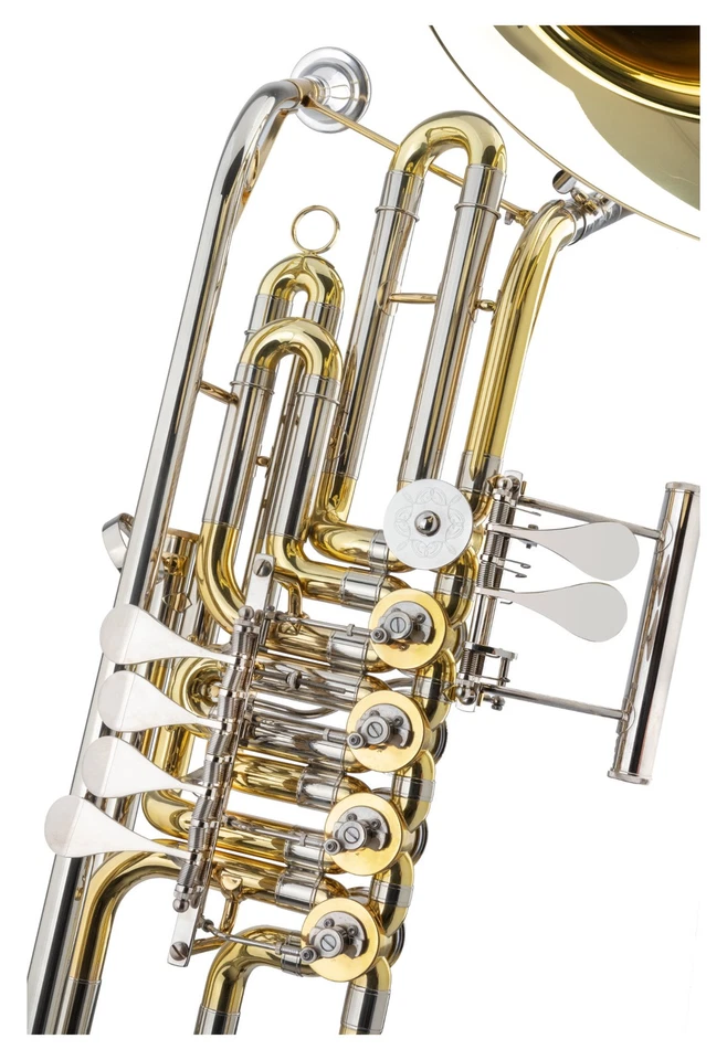 Cimbasso Posaune Bass Tuba lackiert 5 Drehventile Trigger Blasinstrument Koffer - Bild 4 von 4