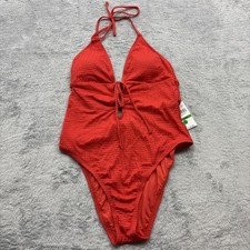 LUCKY BRAND Golden Wave Textured One PC Swimsuit Size L Fiesta Orange Retail 138