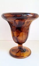 Unusual Vintage Davidsons Brown Cloud Glass Tapered Vase With A Fold Over Rim