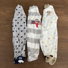 Carters 3 Month Baby Boy Sleeper Pajama Lot Bundle Fleece 0-3 3m Football