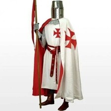 Medieval Templar Knight Crusader Tunic, Surcoat  Cloak with Helmet.