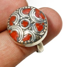 Red Coral Gemstone Adjustable Ring Tibetan Silver Antique Nepali Jewelry NR 3047