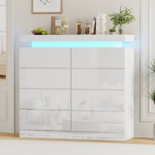 High Gloss Chest of 6 8Drawers White with RGB LED Lights Bedroom Bedside Cabinet