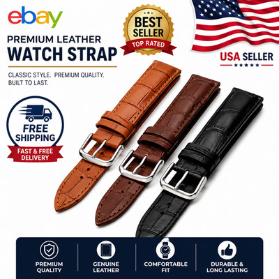 Genuine Leather Mens Watch Strap Band Brown Black 12mm 14mm 16mm 18mm 20mm 22mm