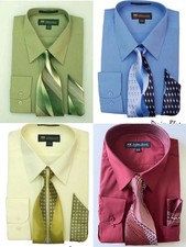 Men's Fortino Landi Dress Shirt w/ Matching Tie and Handkerchief Set Style SG21