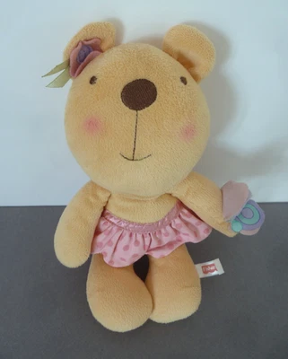 266. Doudou peluche FISHER PRICE OURS jupe rose papillon mauve 28cm grelot TTBE - Photo 1/4