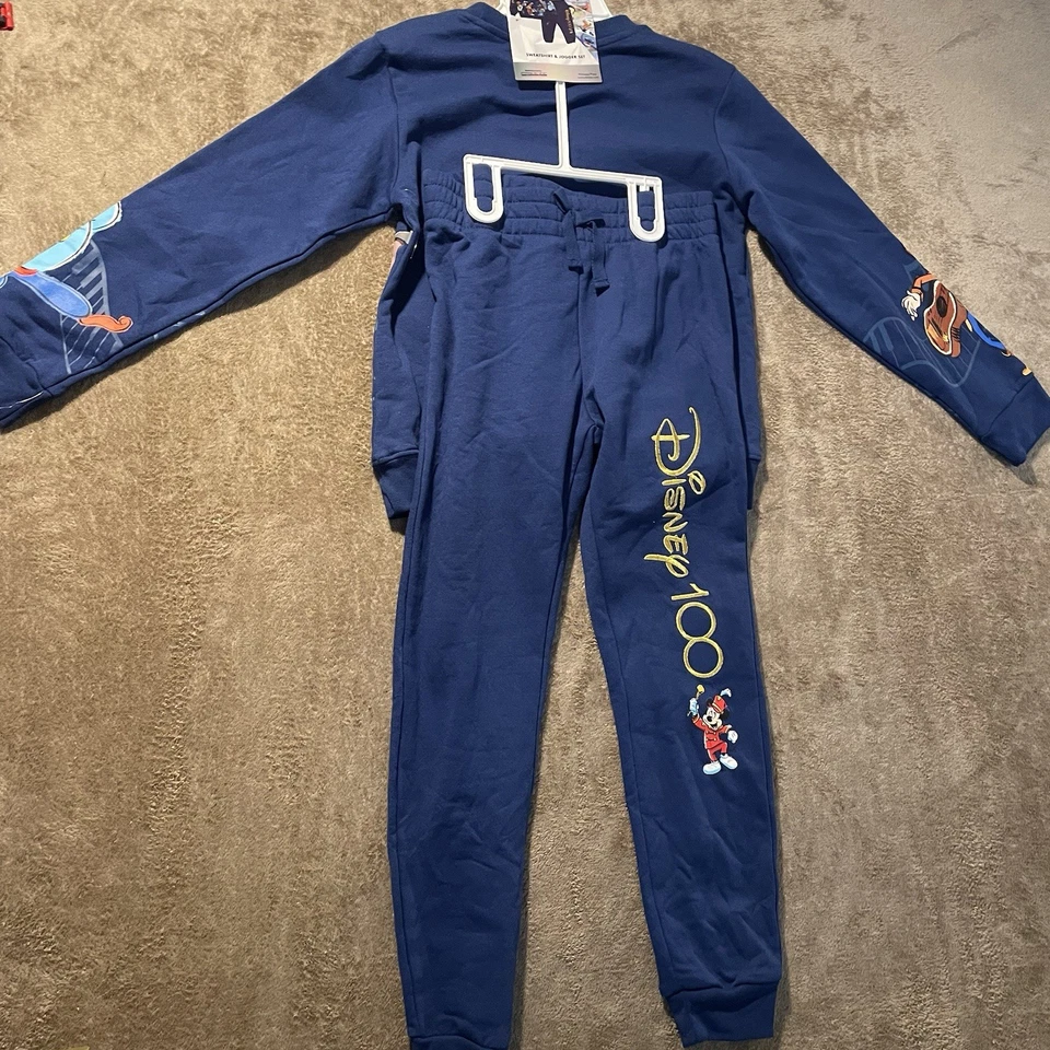 NWT Disney Outfit Kids Large 9/10 Navy Blue Joggers Set Sweatshirt Mickey Stitch - Image 3 of 4