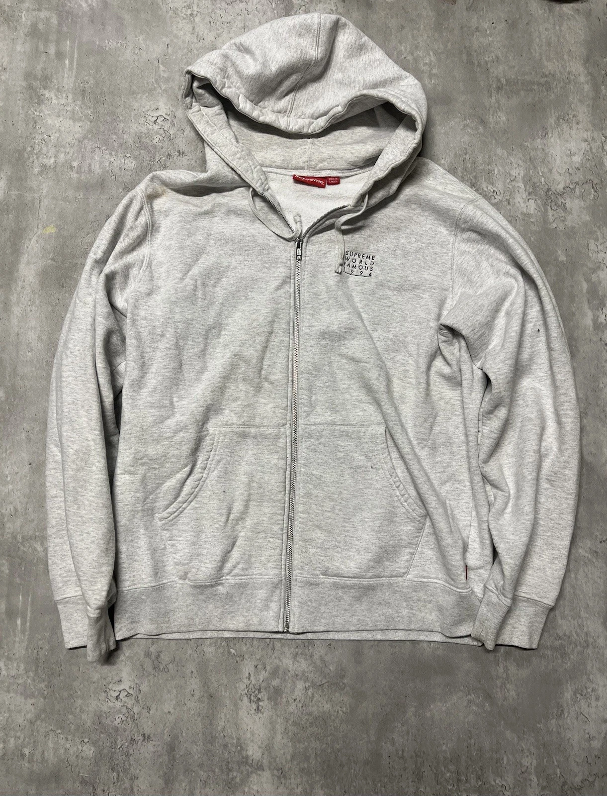 Sweat à capuche zippé gris Supreme World Famous taille LARGE