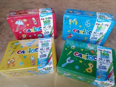 Carioca Pennarelli Scatola in metallo 100 Pezzi Punta Sottile E Grossa Lavabili