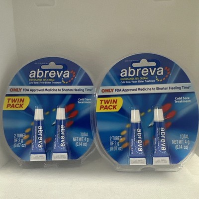 Abreva 10% Docosanol Cold Sore & Fever Blister 2 Tubes (2 Packs)Exp 2027+