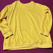 Yellow Unisex Cotton Blend Fleece Crew Neck Pullover Sweatshirt Solid Regular L