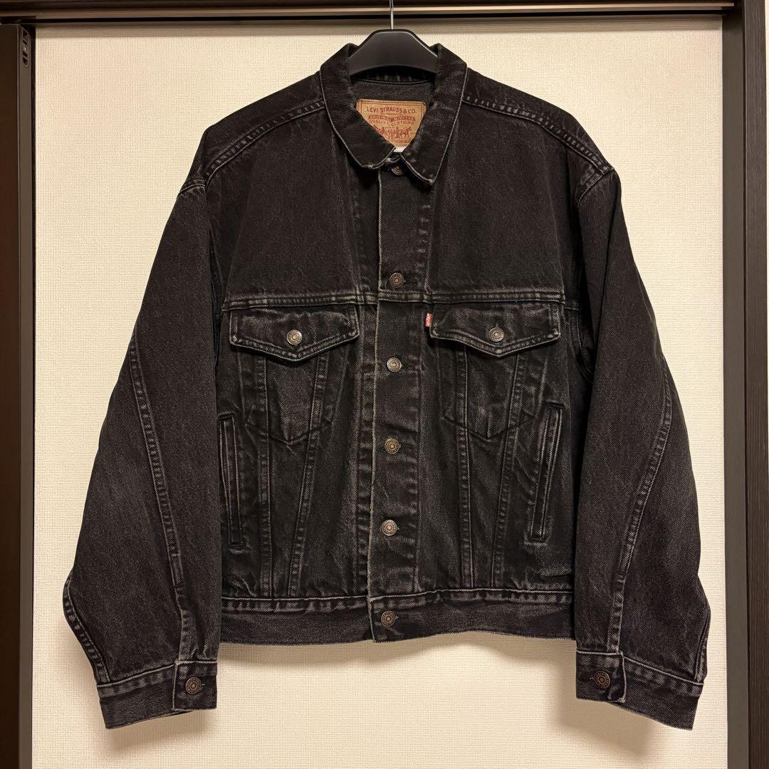 Levis 90s Black Cotton Denim Jacket Size L Authentic Vintage From Japan