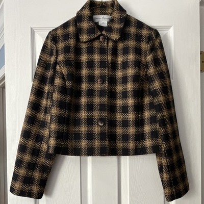 Rena Rowan Women s Size 8 Black/Brown Plaid Wool Button Lined Short Jacket