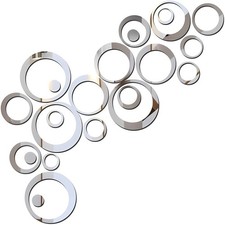 32 Round Mirror Wall Stickers Silver Reflective Circle Decals Home Room Decor