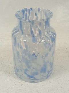 Blue White Speckled Art Glass Vase Hand Blown Style Decorative